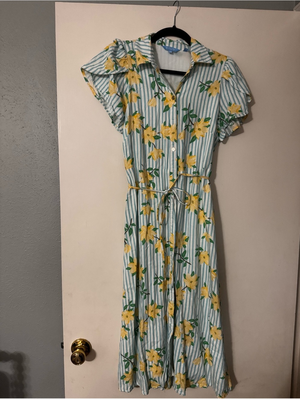 Draper James RSVP Yellow Floral Stripe Midi Dress SIZE SMALL